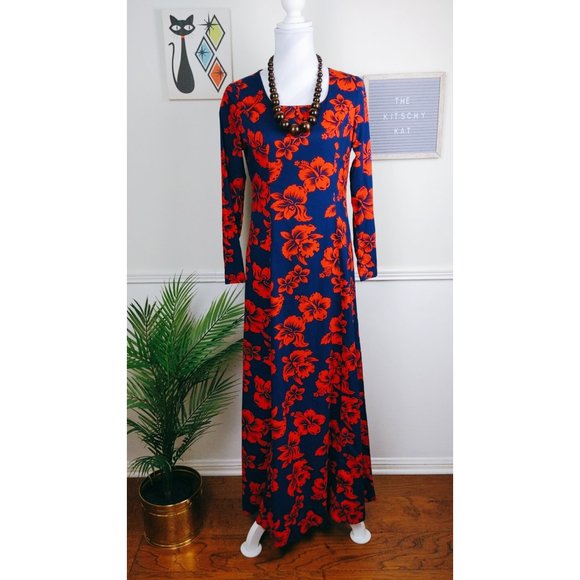 Vtg Branigans 60s Floral Mod Maxi Dress - Picture 7 of 11
